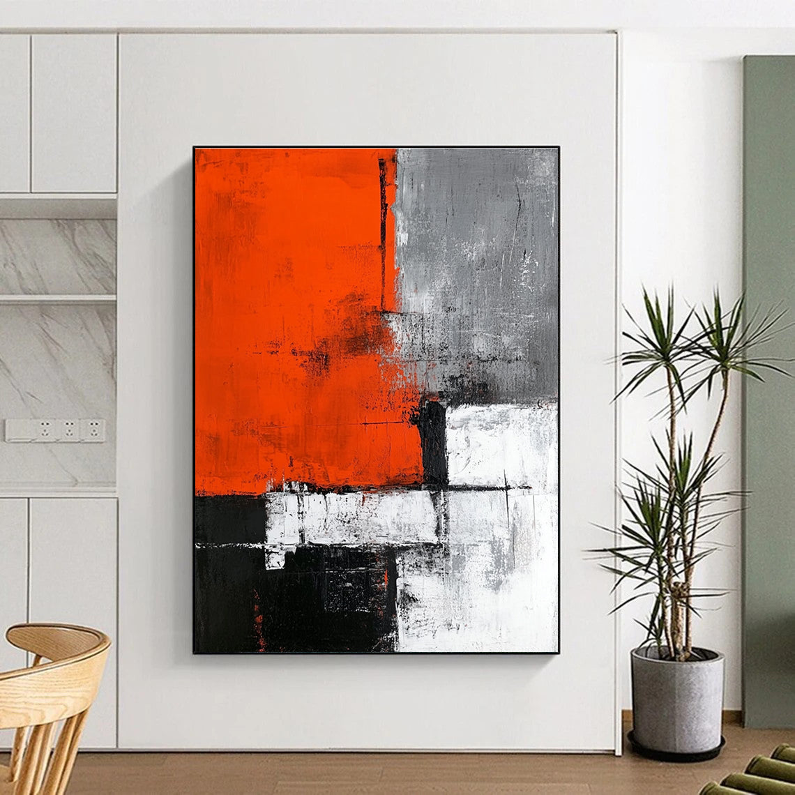 Orange Gray and Black Abstract Painting with Textured Blocks GER660