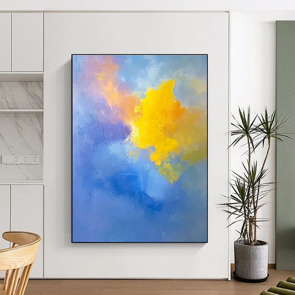 Blue Purple and Yellow Abstract Painting with Vibrant Clouds GER396