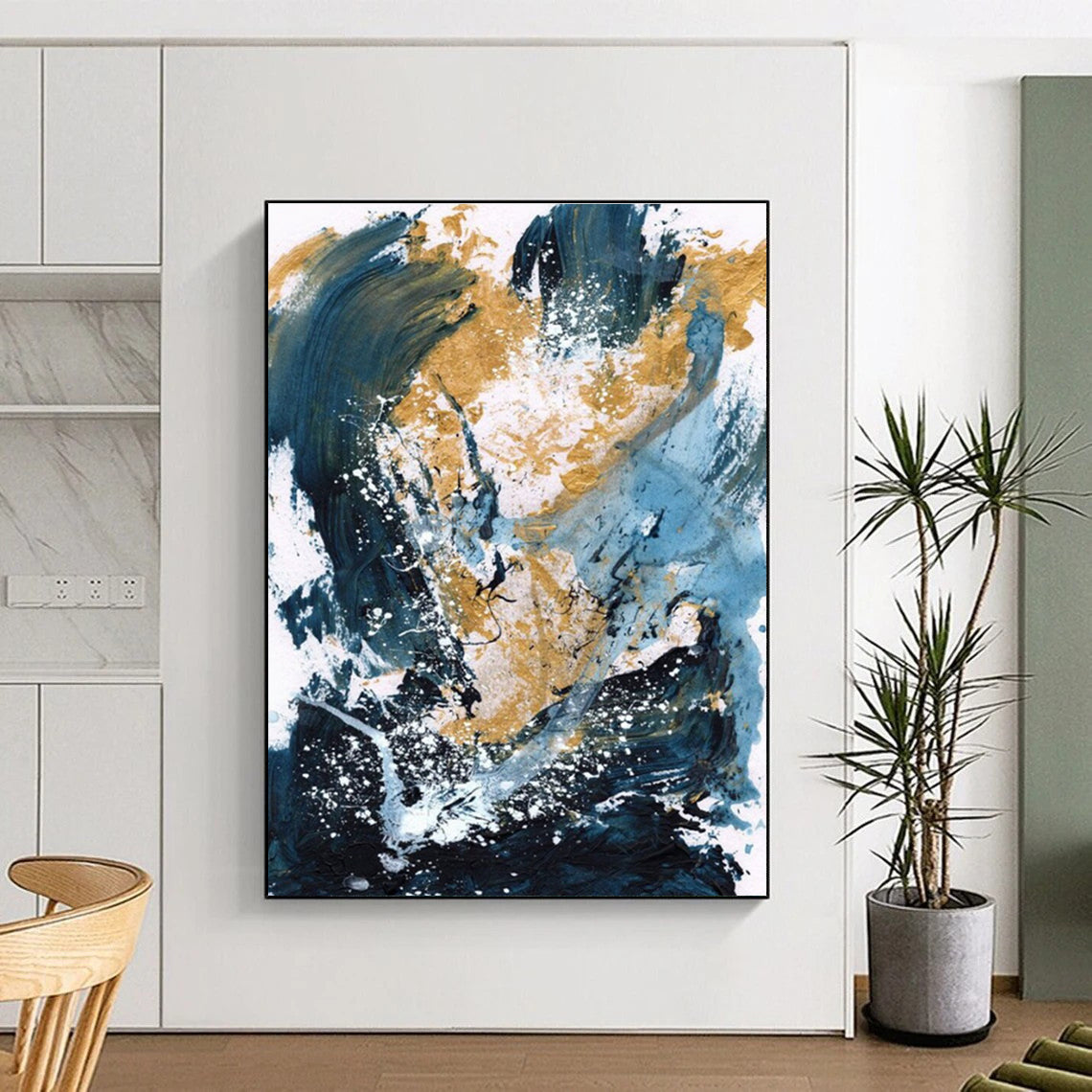 Blue Gold Abstract Splash Painting ADGE234