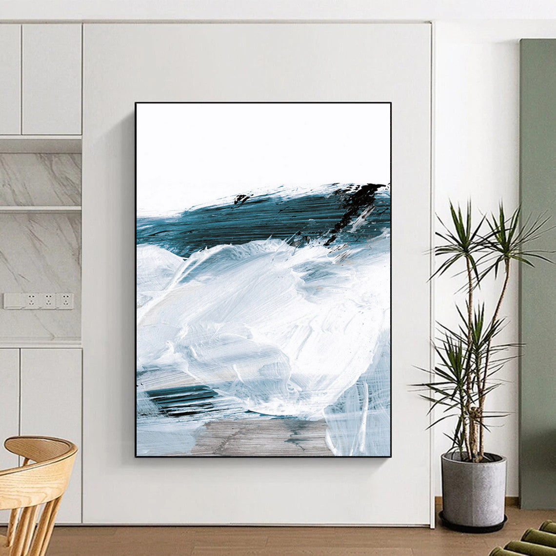 Coastal Abstract with Blue and White Brushstrokes Painting ADGE219