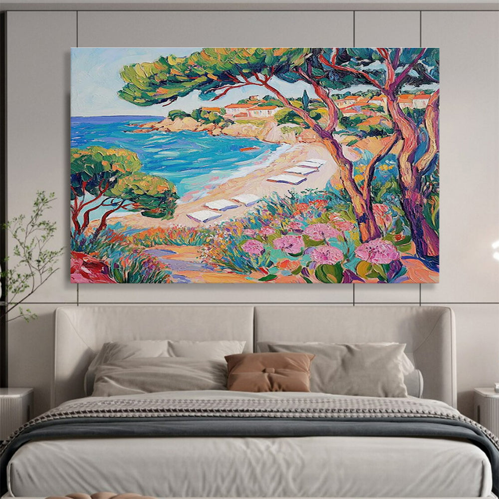 Beach View Abstract Painting with Colorful, Tropical Flair THY417
