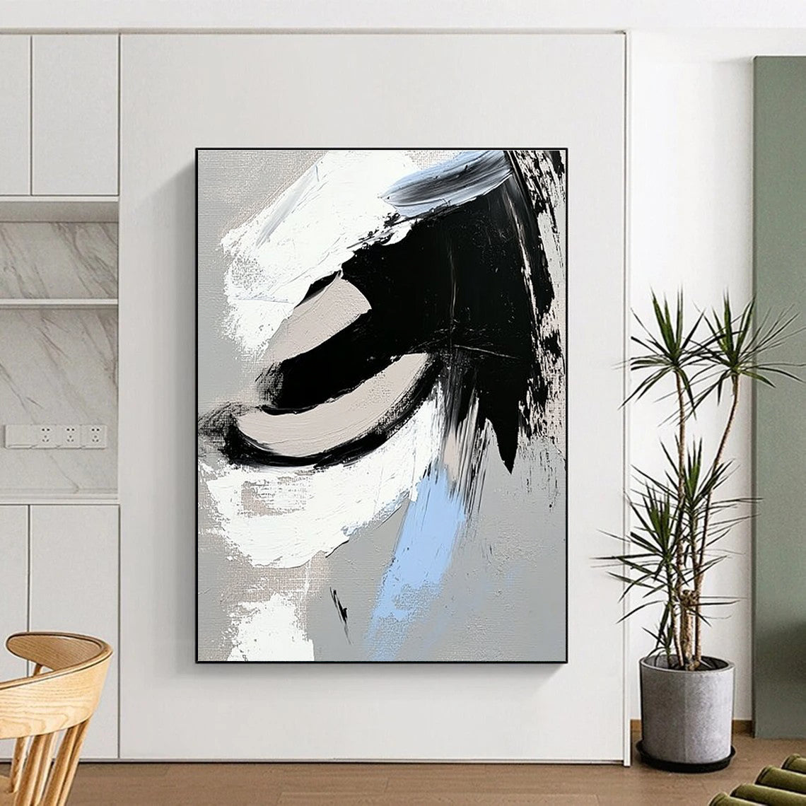 Blue Accent Abstract with Black White and Gray GER357