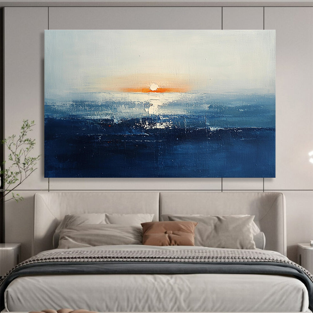 Sunset Sea Abstract Painting with Orange and Blue Hues DYP277