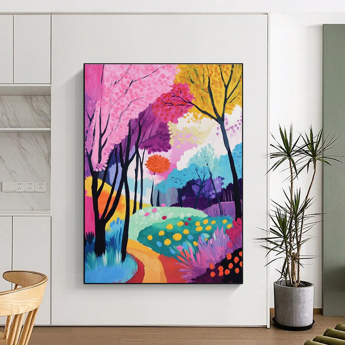 Colorful Forest Abstract Painting with Whimsical Trees ADGE529