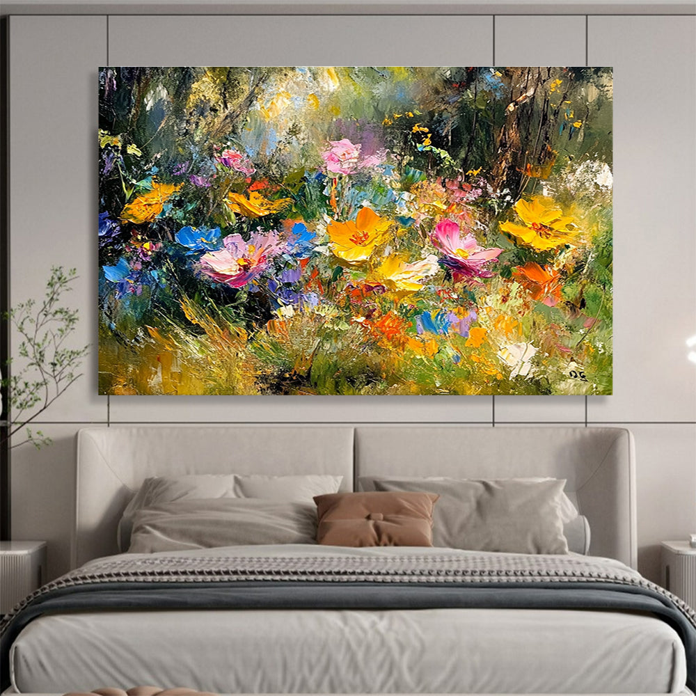 Vivid Floral Abstract Painting with Multicolor Blossoms DYP559