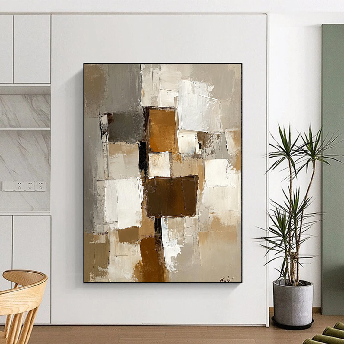 Geometric Abstract with Brown White and Gray GER337