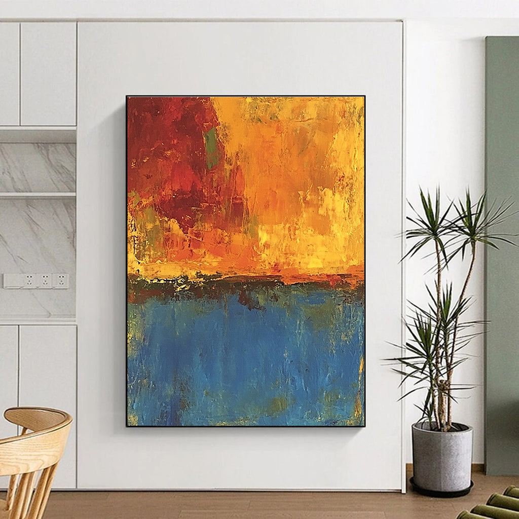 Orange Blue Abstract Painting with Expressive Layers GER795