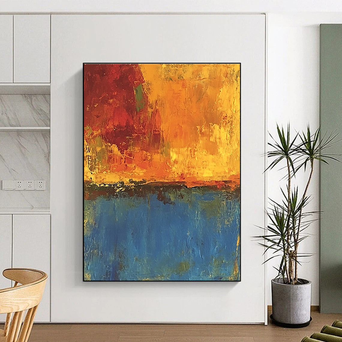 Orange Blue Abstract Painting with Expressive Layers GER795