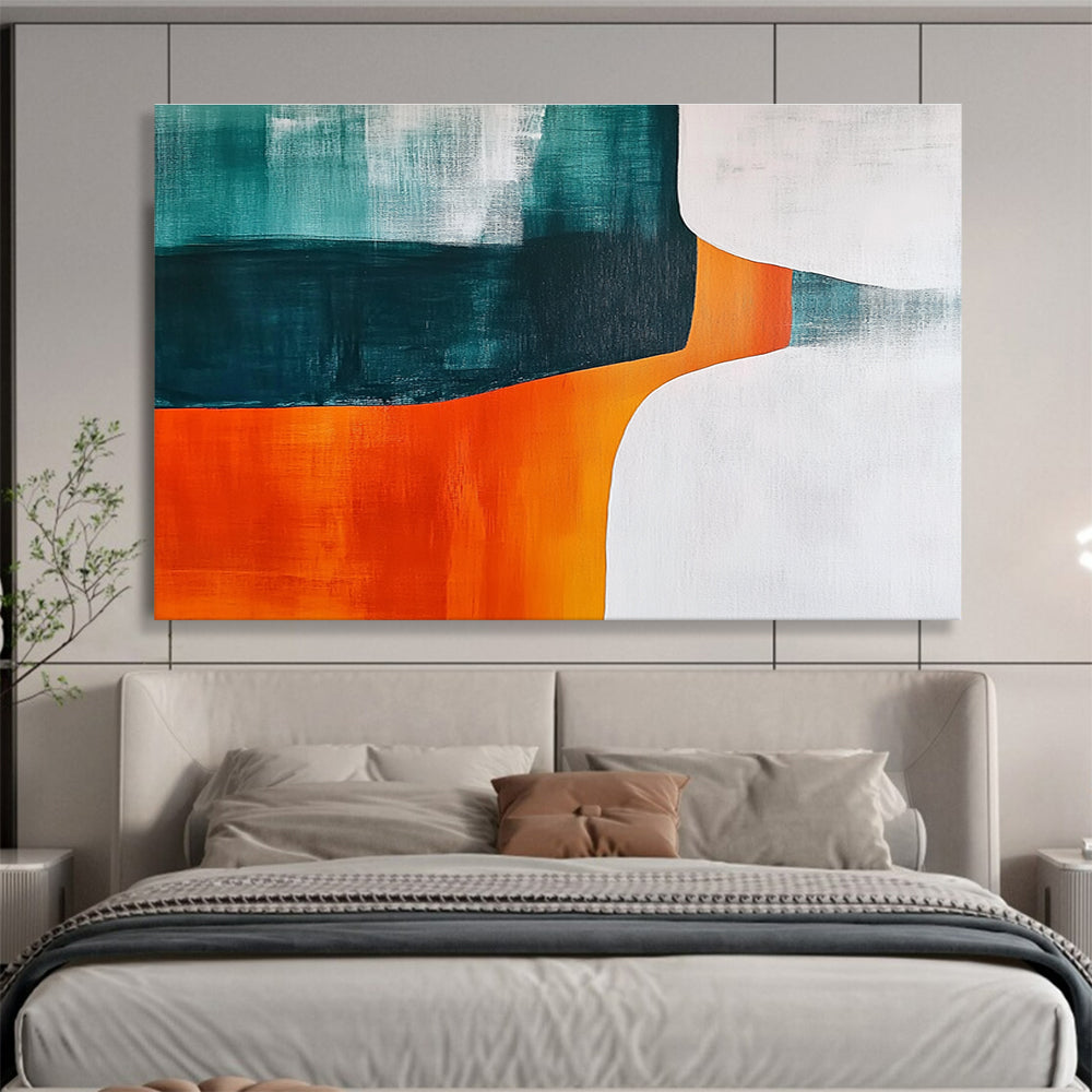 Teal Orange and White Abstract Painting with Bold Color Blocks DYP408