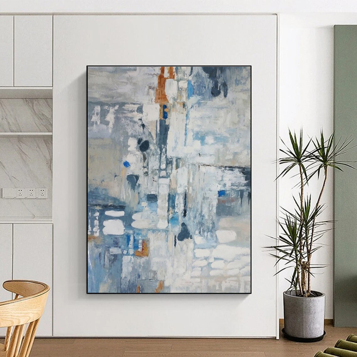 Blue Grey White Abstract Painting ADGE028
