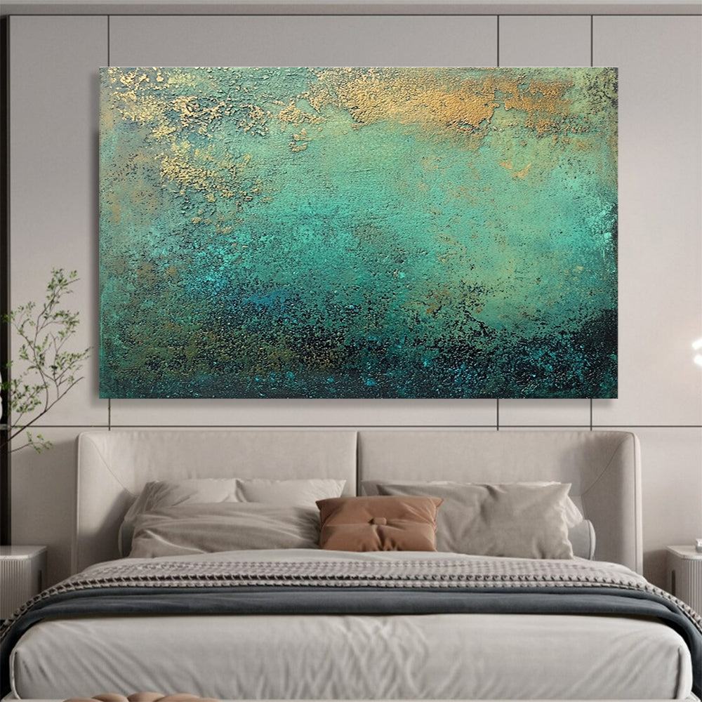 Green and Gold Textured Abstract Painting with Earthy Tones DYP590