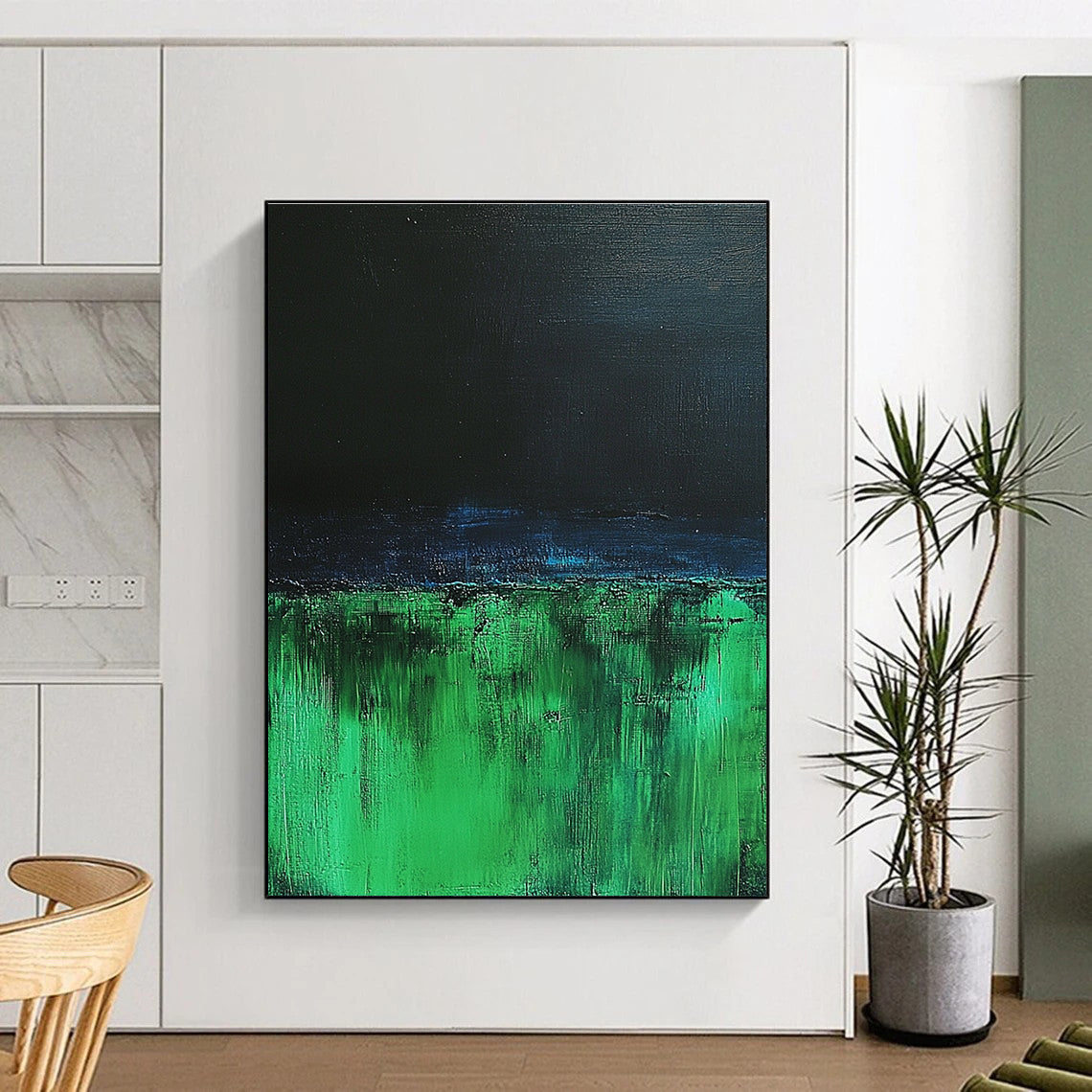 Green and Black Landscape Abstract Painting with Bold Textures GER116