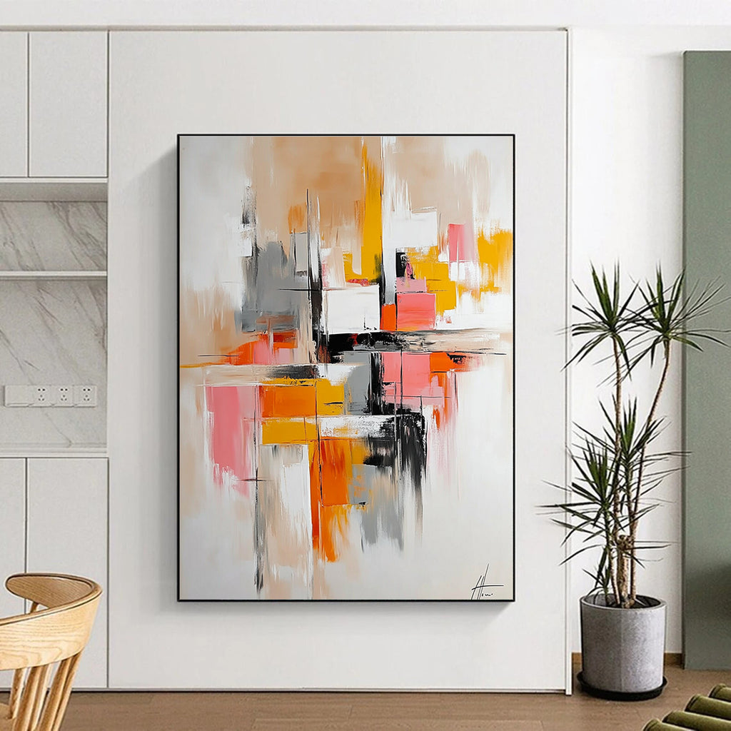 Warm Tone Abstract Painting with Pink Orange and Gray GER687