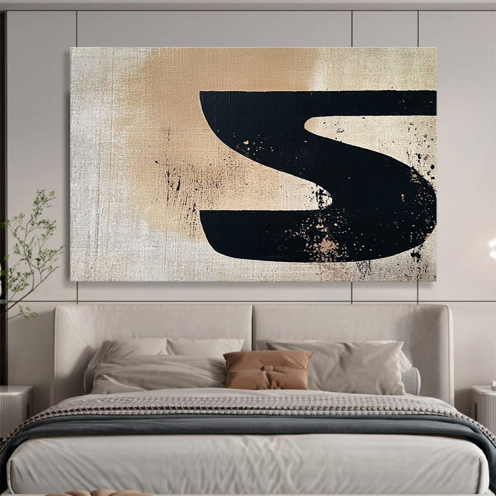 Black S - Shaped on Beige Abstract Painting DYP094