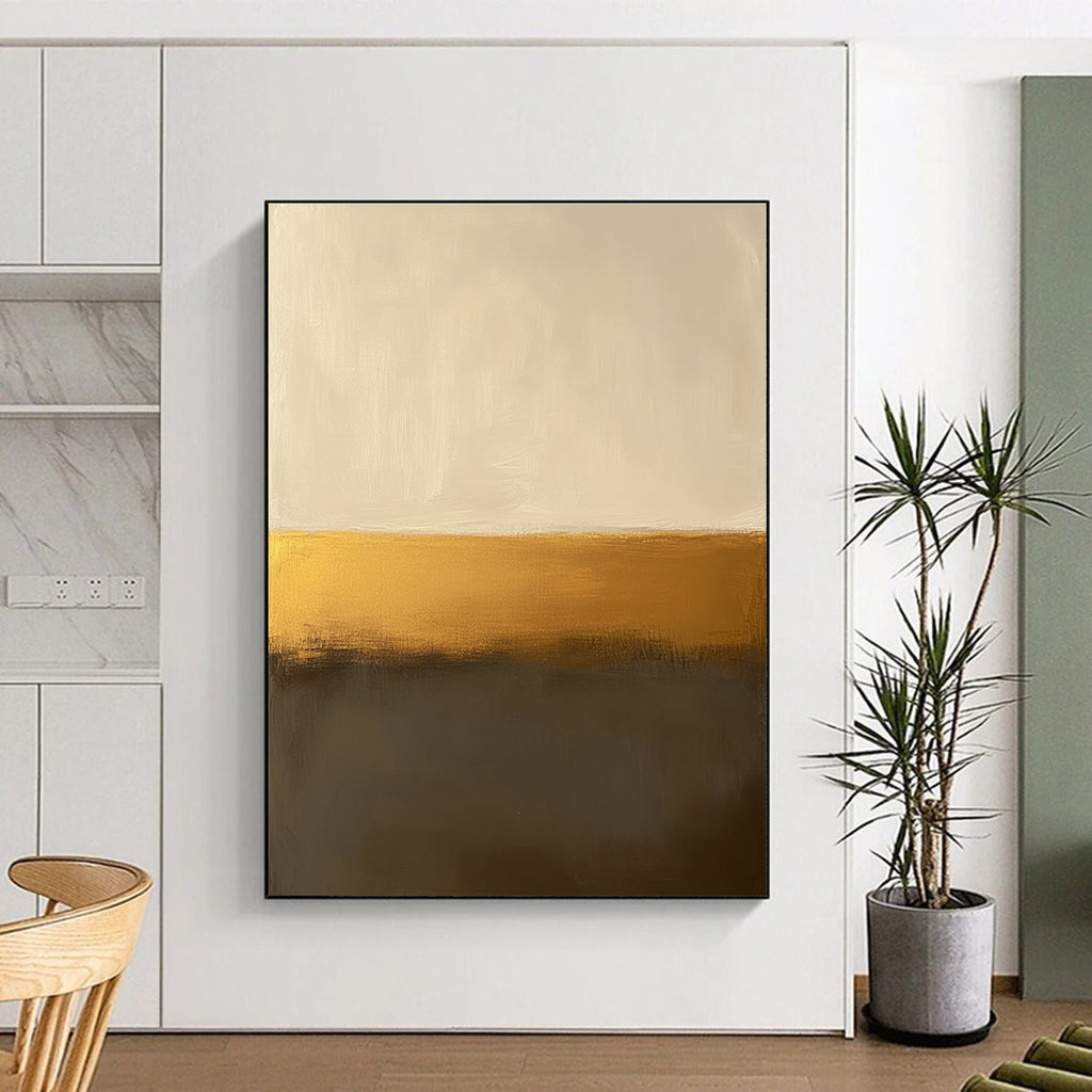 Large abstract painting in beige and gold, inspired by Mark Rothko's minimalist style, perfect for modern decor.STSC112