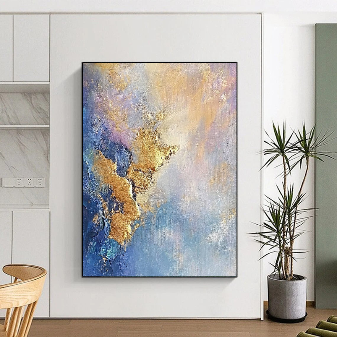 Blue and Gold Abstract Painting with Textured Surfaces GER625