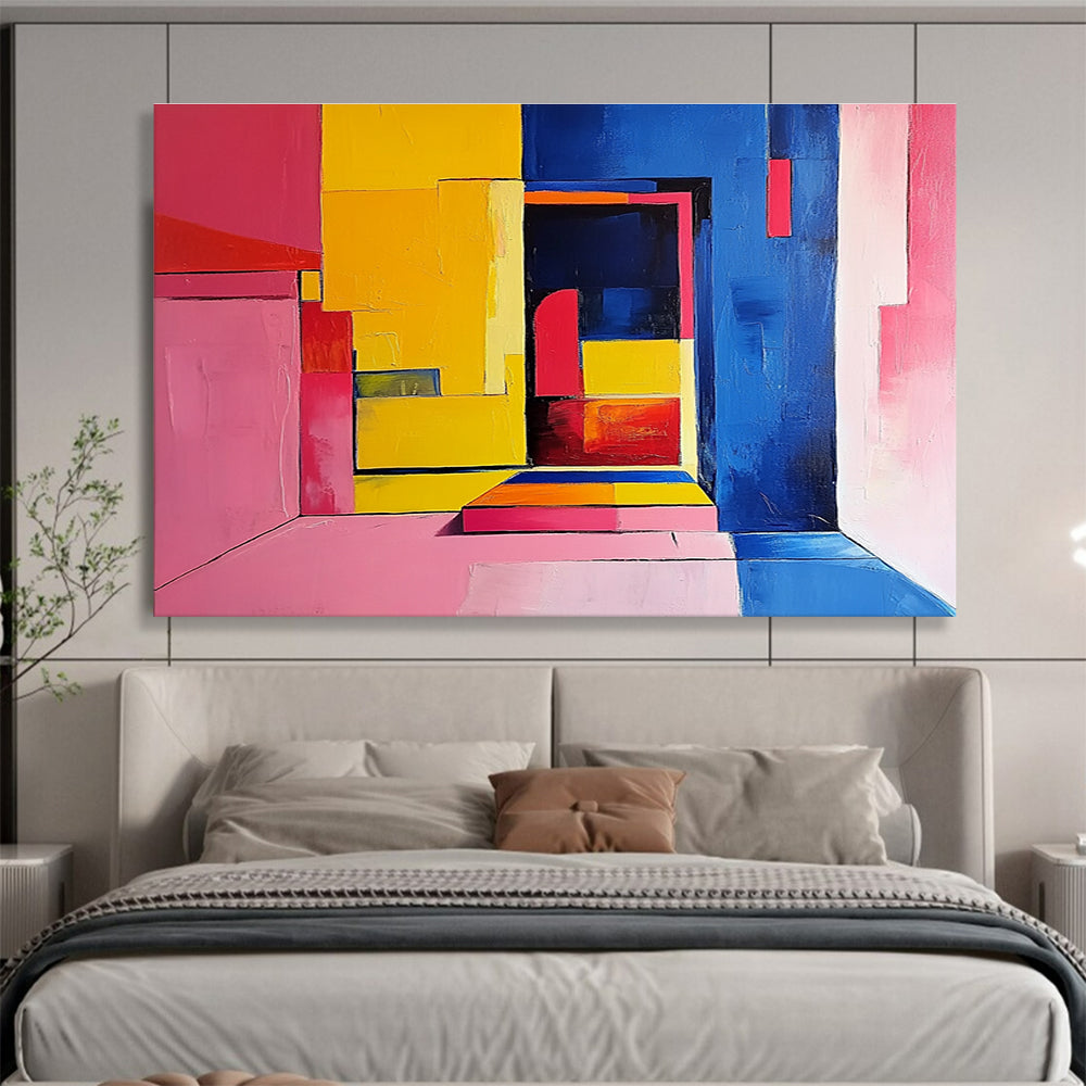 Geometric Color Block Interior Abstract Painting with Bright Hues DYP501