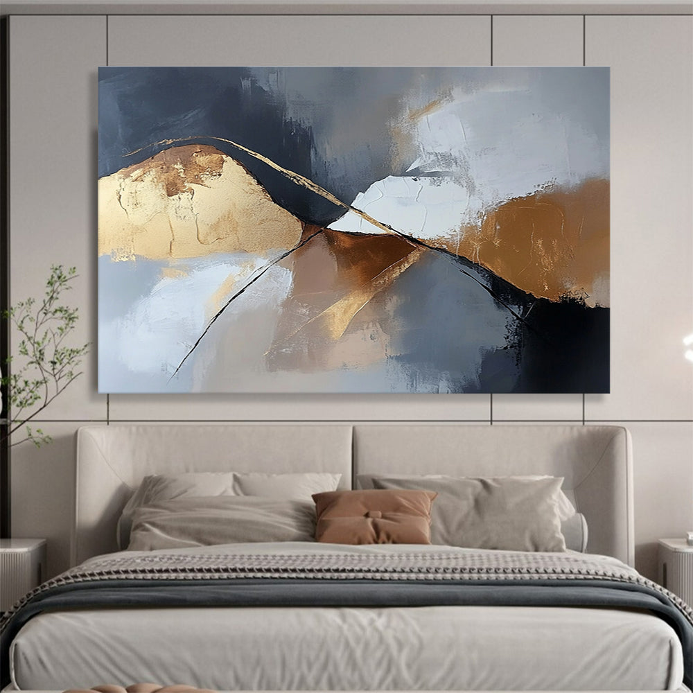 Gray Gold Abstract Landscape Painting with Abstract Mountains DYP485