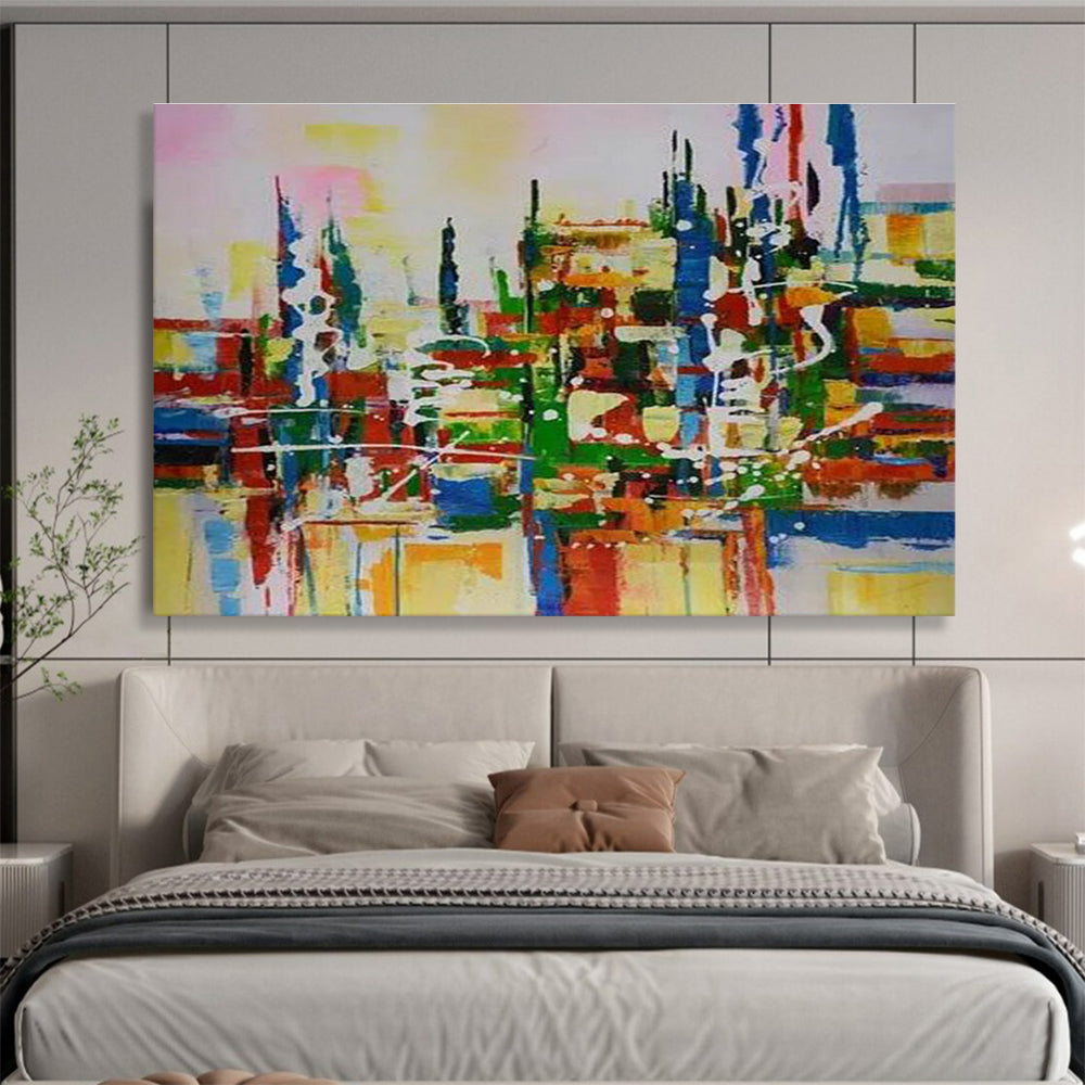 Vibrant Cityscape Abstract Painting with Multicolor Urban Energy THY285