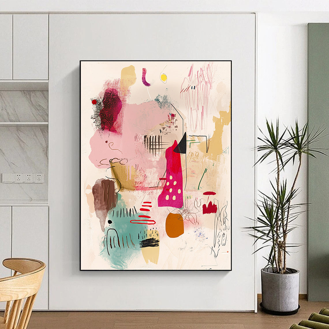 Whimsical Mixed Media Abstract Collage with Playful Shapes GER204