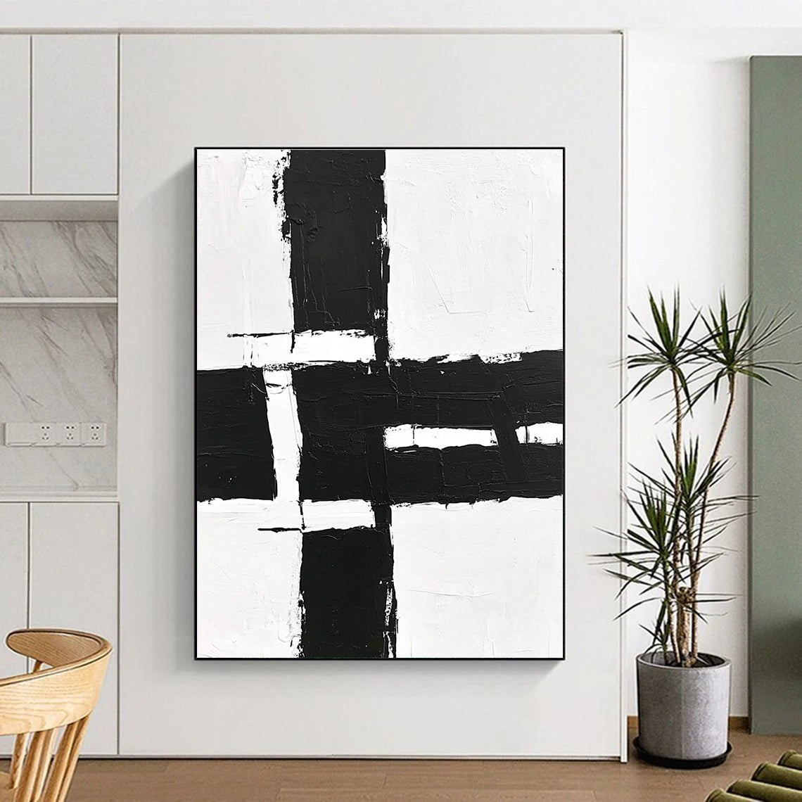 Structured Black White Abstract with Geometric Forms GER348