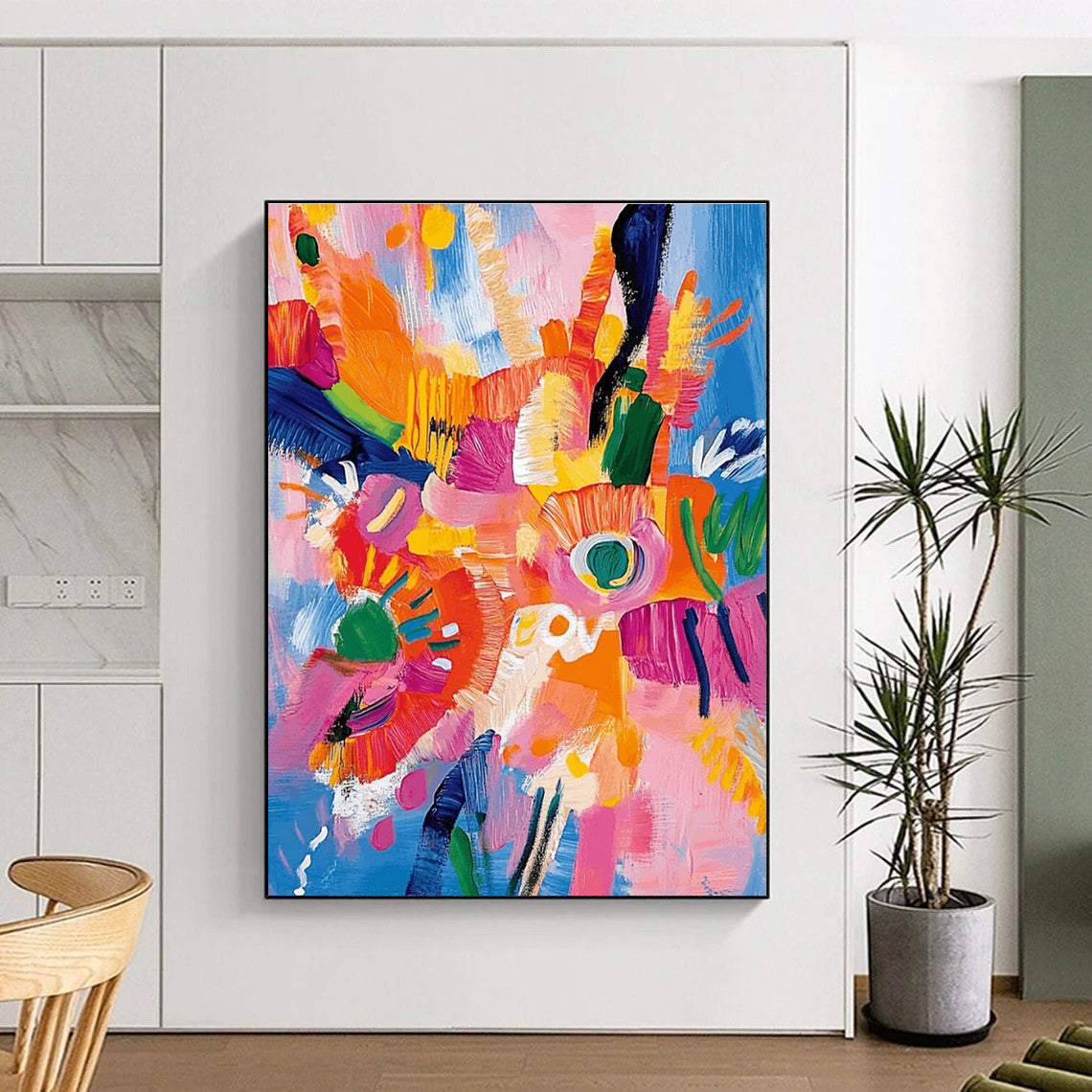 Colorful Flower Abstract Painting with Blue Background ADGE287