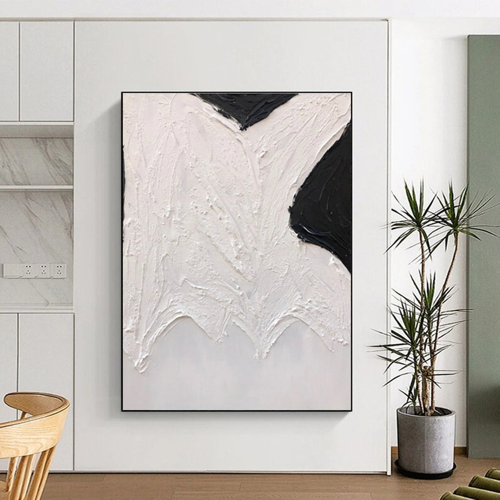 Black and White Textured Abstract Painting with Organic Shapes ADGE405