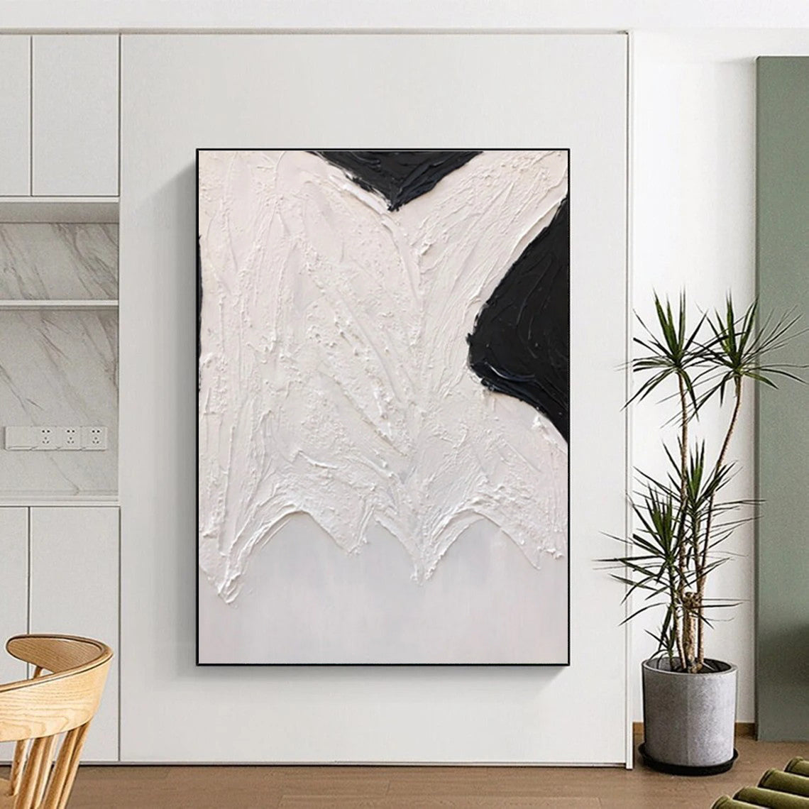 Black and White Textured Abstract Painting with Organic Shapes ADGE405