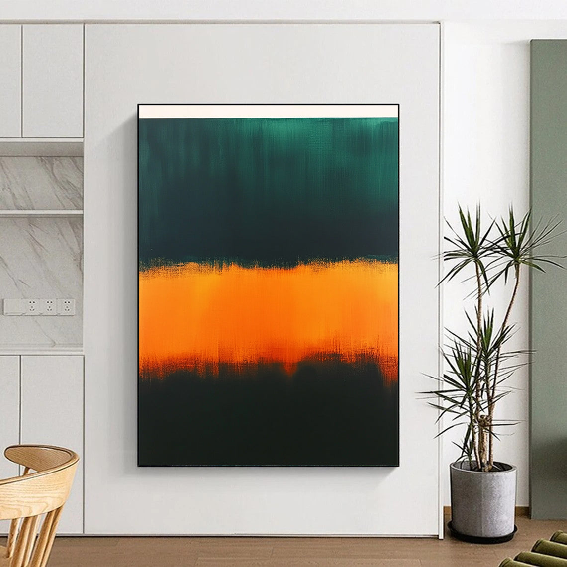 Green and Orange Abstract Painting with Bold Color Bands GER156