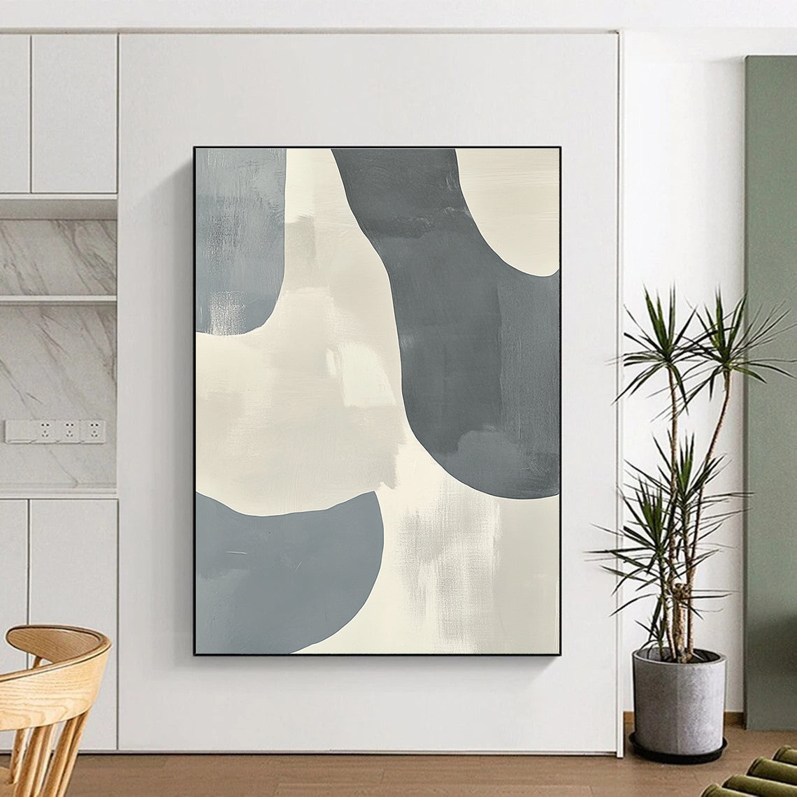 Gray and Beige Abstract Painting with Flowing Forms GER161