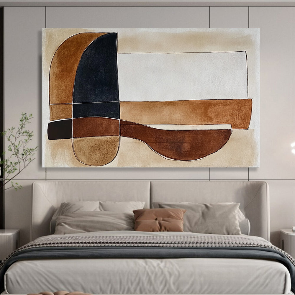Minimalist Geometric Abstract Painting with Earthy Brown Tones DYP552