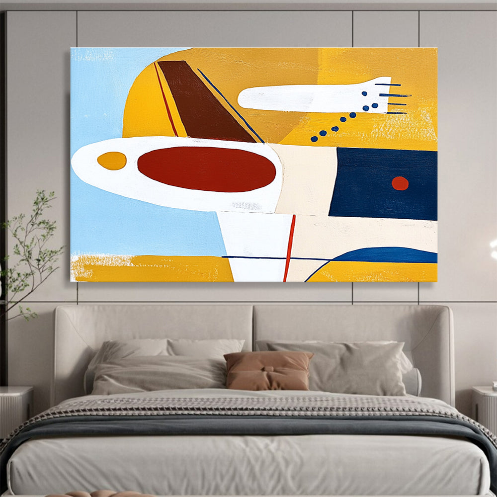 Geometric Yellow Blue and Red Abstract Painting with Clean Shapes DYP201