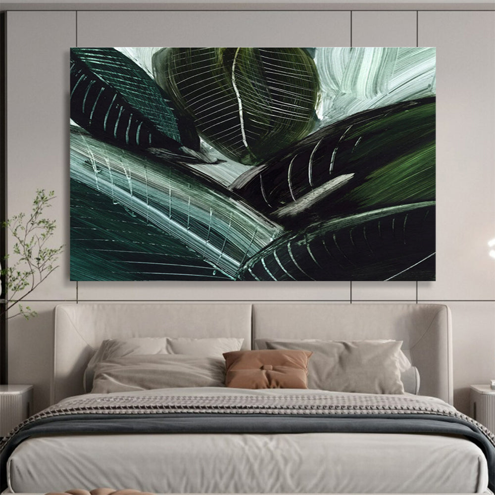 Green Leaf Abstract Painting with Bold Textures THY144