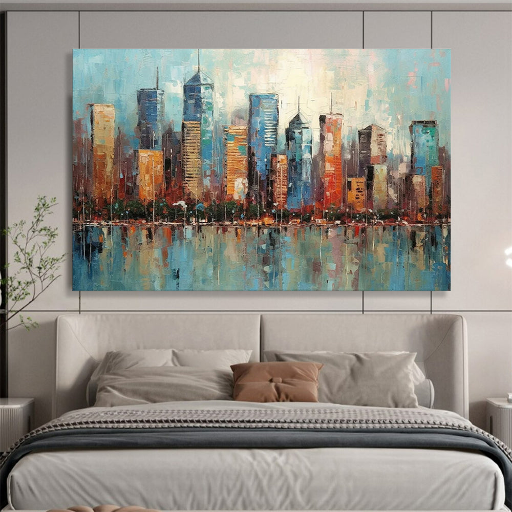 Blue Orange Cityscape Abstract Painting THY076