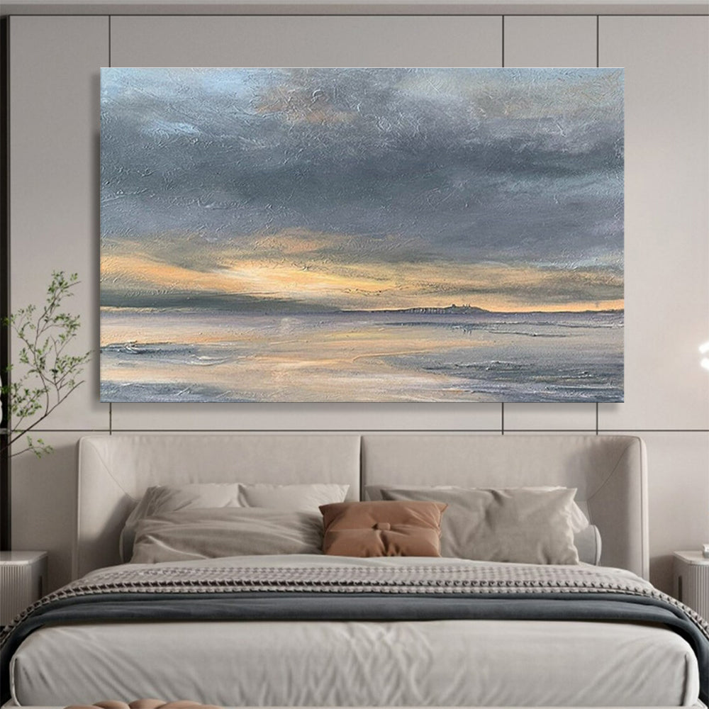Grey Orange Sunset Sea Sky Abstract Painting THY022
