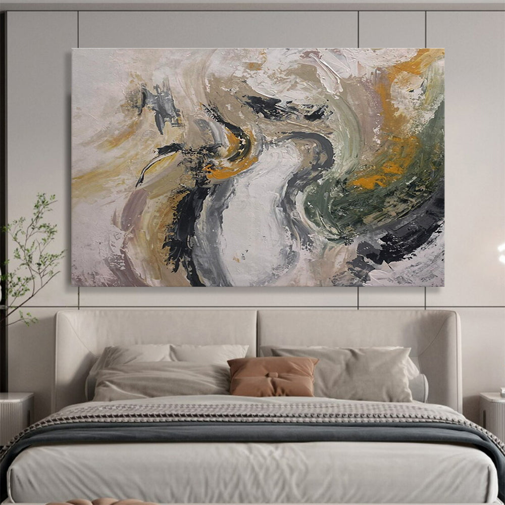 Gray Gold Green Abstract Painting with Subtle, Natural Inspirations THY387