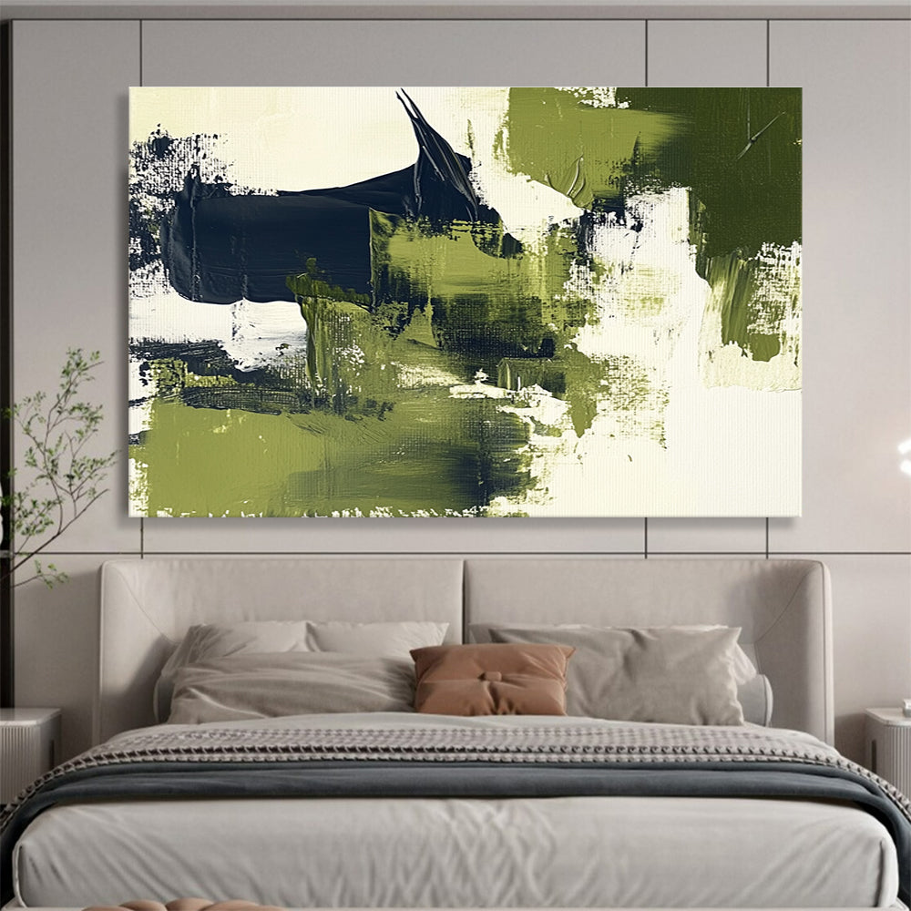 Green Black and White Abstract Painting with Textured Layers DYP407