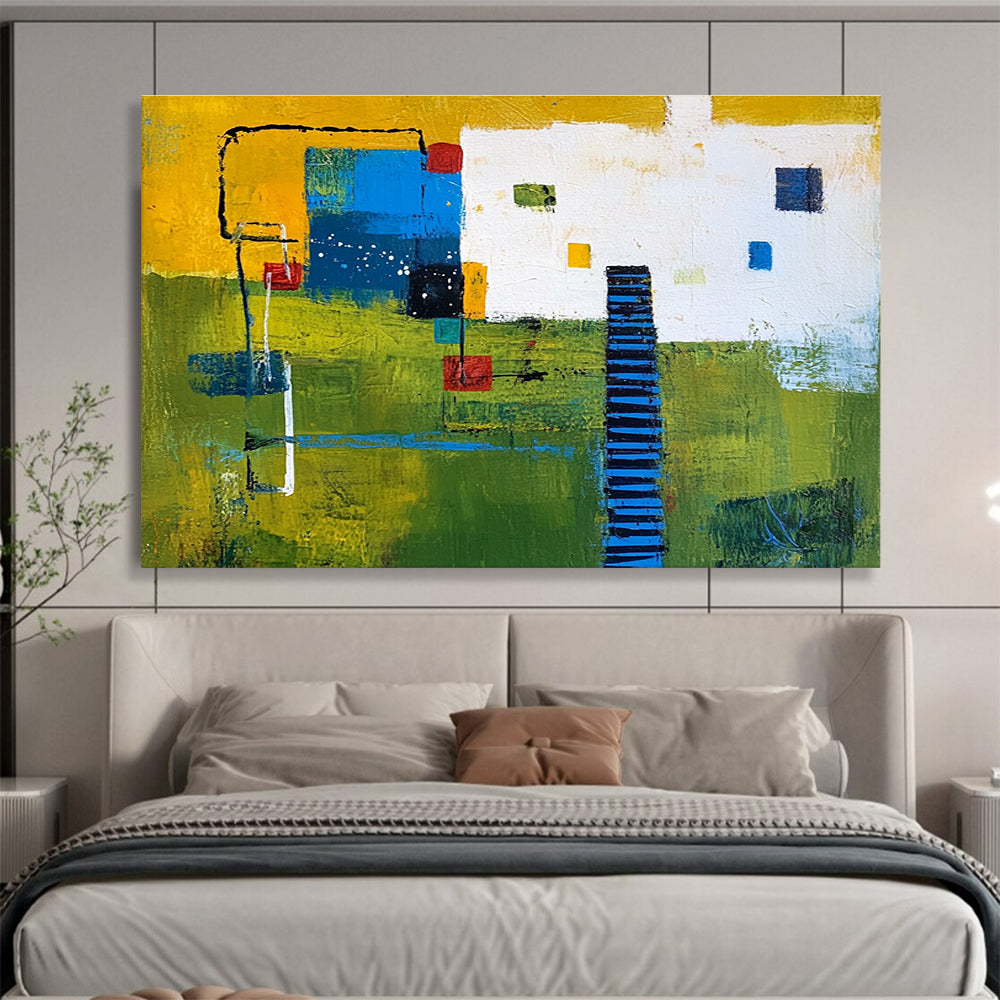 Colorful Village Abstract Painting with Bright and Earthy Hues DYP352