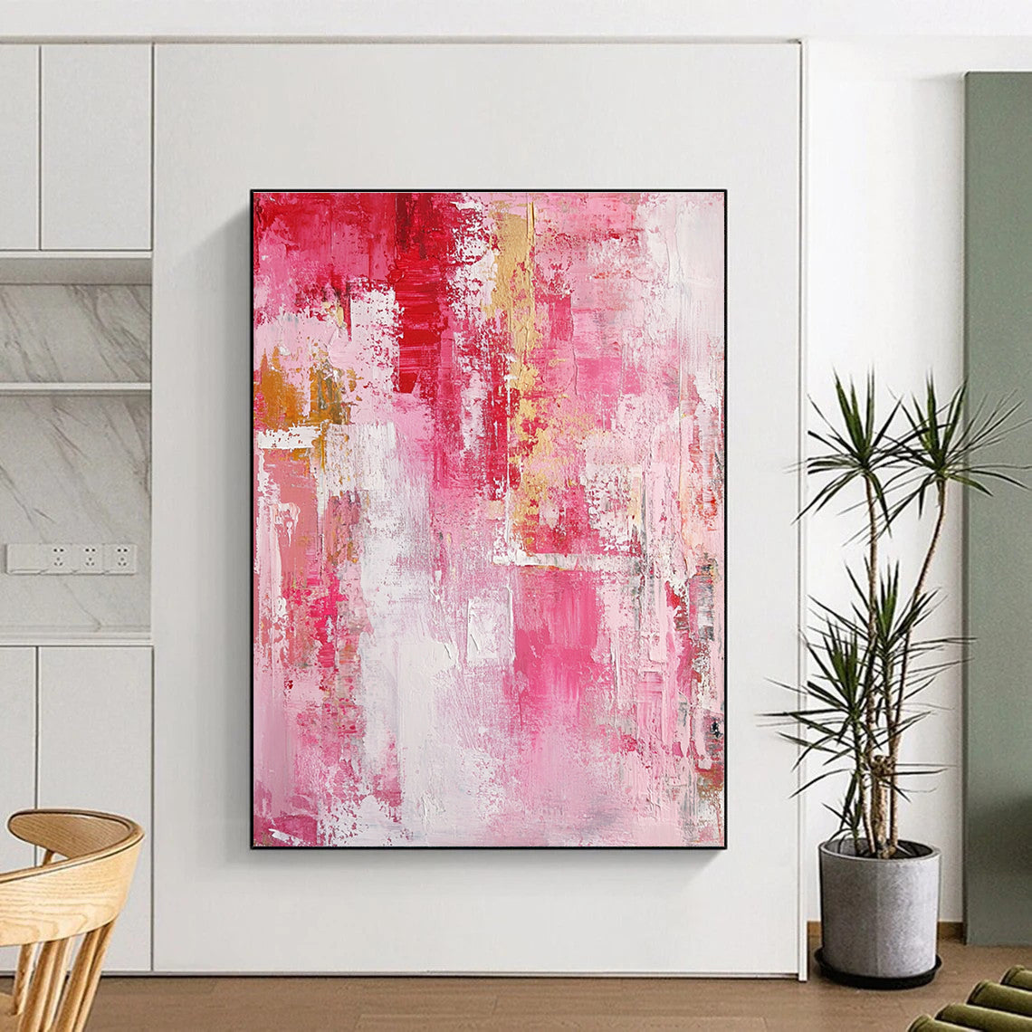 Pink and Gold Abstract Painting with Textured Elegance GER546