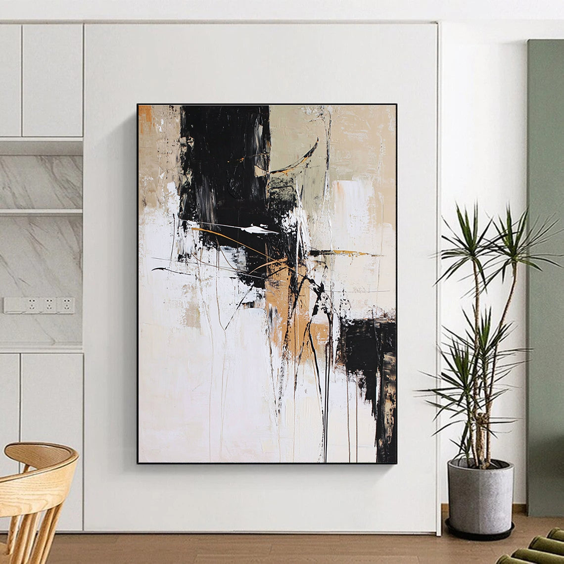Neutral Textured Abstract Painting with Minimalist Flair GER409