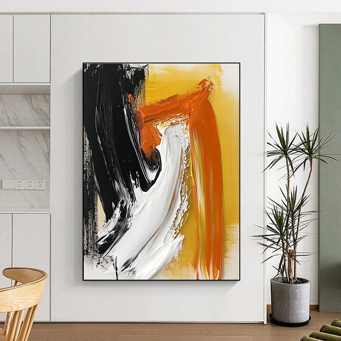 Black Orange Abstract Painting with Bold Strokes GER816
