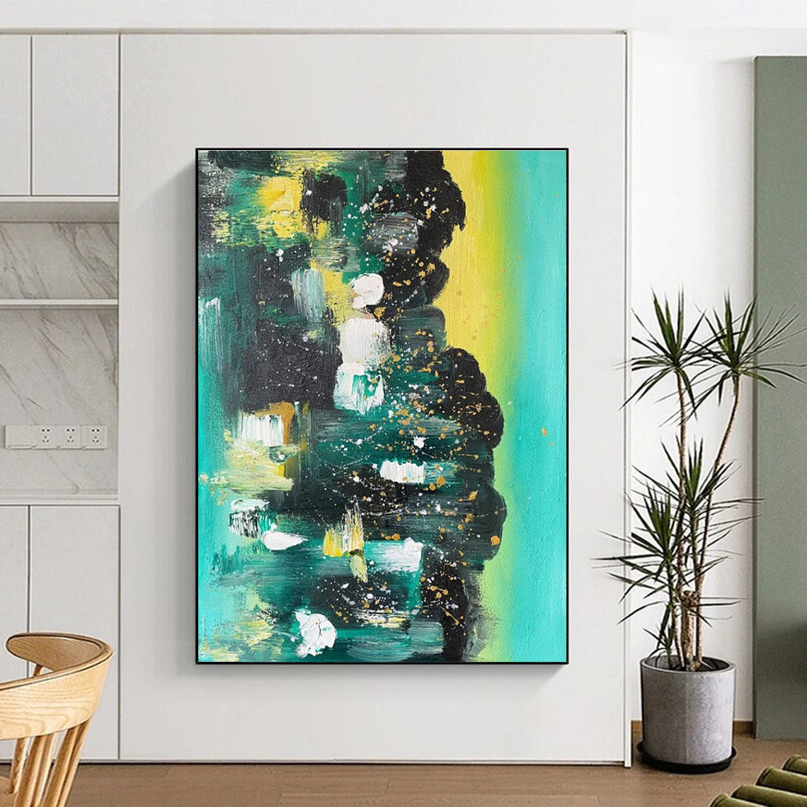 Green Blue White Gold Abstract Painting ADGE038