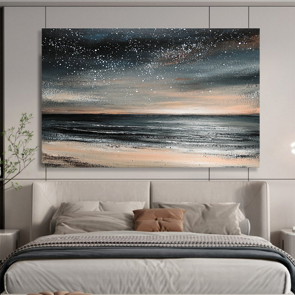 Starry - Sky and Beach Abstract Painting with Dark and Soft Tones DYP119