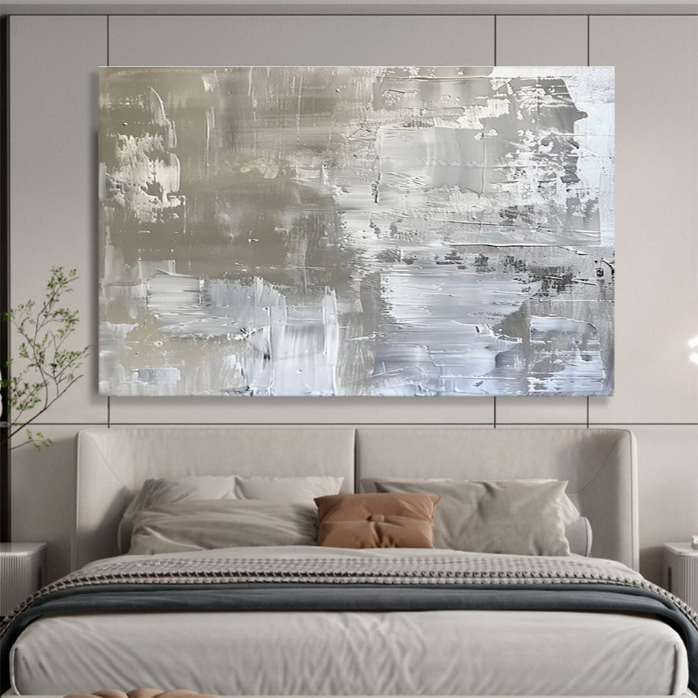 Grey and White Textured Minimalist Abstract Painting THY103