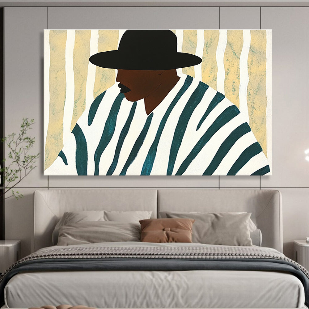 Stylized Portrait Abstract Painting with Black White and Teal DYP557