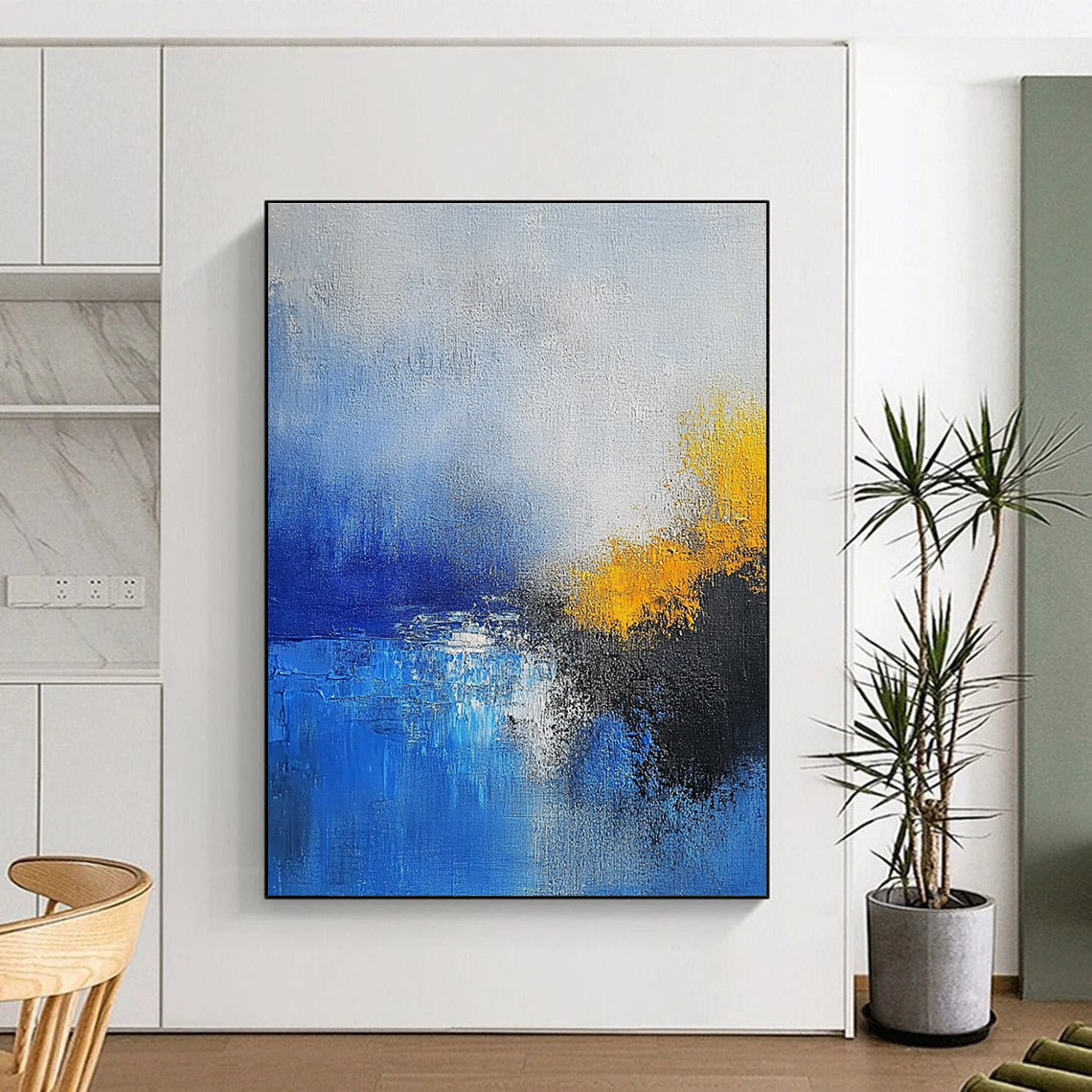 Blue and Yellow Abstract Painting with Dreamy Ambiance GER382