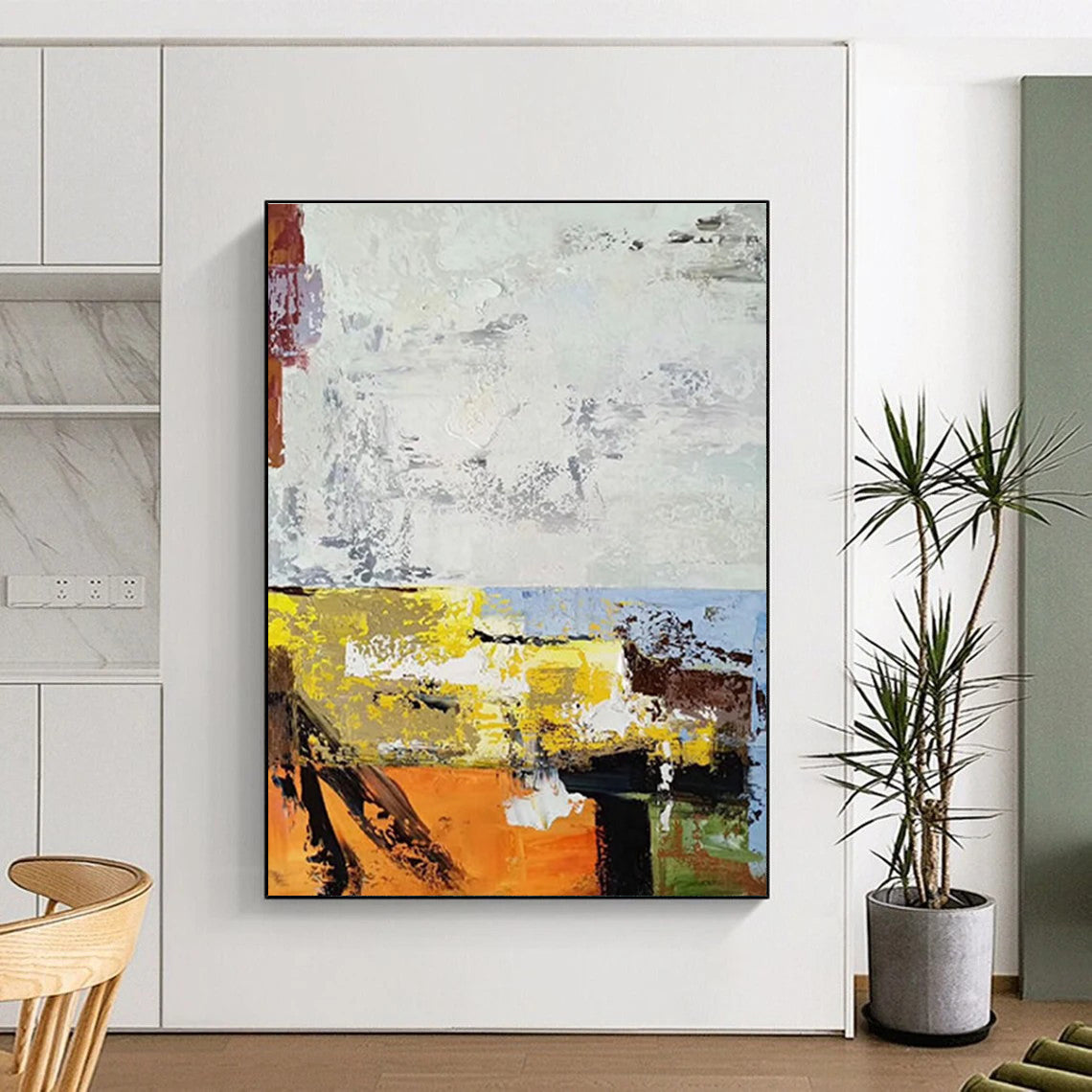 Grey Yellow Blue Orange Abstract Painting ADGE019