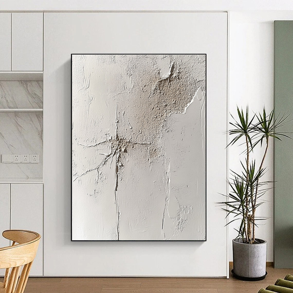 Cracked White Abstract Painting with Textured Surfaces GER095
