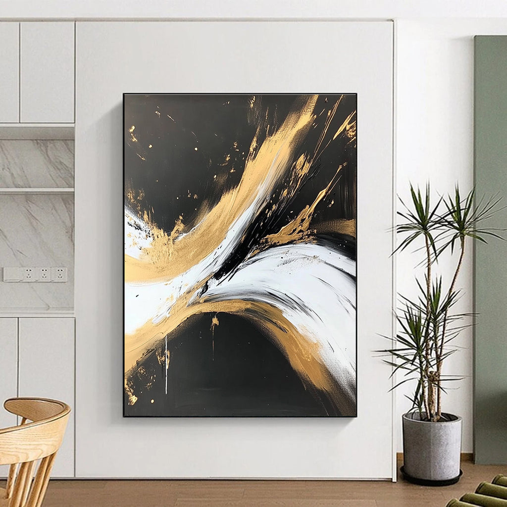 Gold - Streaked Abstract with Black, White, and Gold GER316