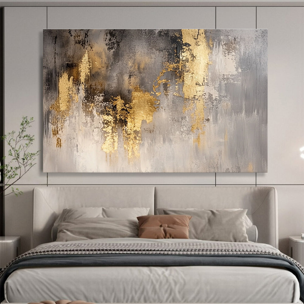 Grey and Gold Abstract Painting with Textured Brushstrokes DYP167